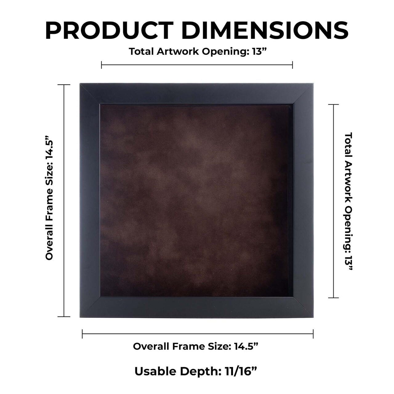 Classic Black Wood Shadown Box Frame with Acrylic Front - Brown Suede Backing, 30 Sizes